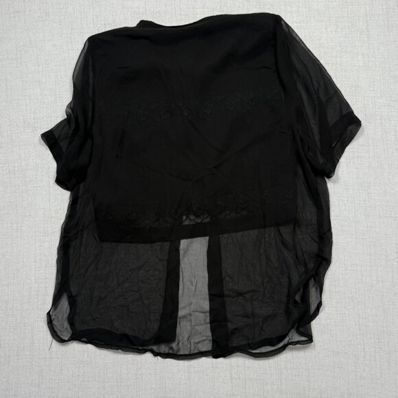 Vintage Sandro Paris Sheer Floral Embroidered Top Black Short Sleeves - Picture 3 of 14